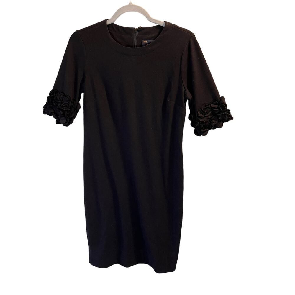 Just Taylor Knit Fitted Bodycon Dress Size 8 Floral Applique Sleeves Stretchy - Picture 6 of 7
